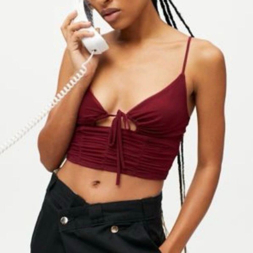 Urban Outfitters Women's XL Red Mesh‎ Tie-Front Cami Top Sleevelessj